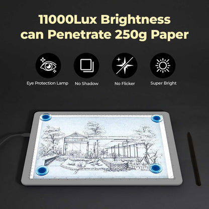 Heanolier A4 LED Copy Board Light Tracing Box,Super Bright Magnetic Light pad with Side physical Buttons,Adjustable Corded Light Table for Tattoo Transferring,Drawing, Light Board for Diamond Painting