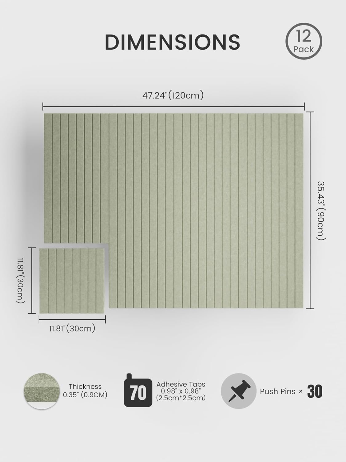 Bumusty Large Cork Board Alternative-48 x 36" Felt Bulletin Board Tiles, with 30 Pushpins, 70 Adhesive Tabs, Fine-Stripe 12-Pack, Cork Boards for Office Push Pin Board Felt Board-Oatmeal