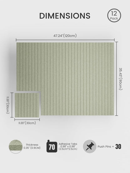 Bumusty Large Cork Board Alternative-48 x 36" Felt Bulletin Board Tiles, with 30 Pushpins, 70 Adhesive Tabs, Fine-Stripe 12-Pack, Cork Boards for Office Push Pin Board Felt Board-Oatmeal