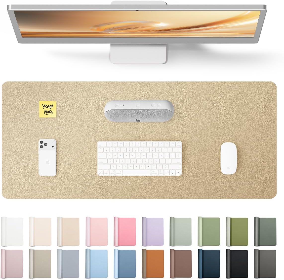 YSAGi Leather Office Desk Pad Protector, Large Mouse Pad, Non-Slip, PU Leather, Laptop Desk Blotter, Waterproof Writing Pad for Office and Home, Black, 23.6" x 13.8" - Colors A