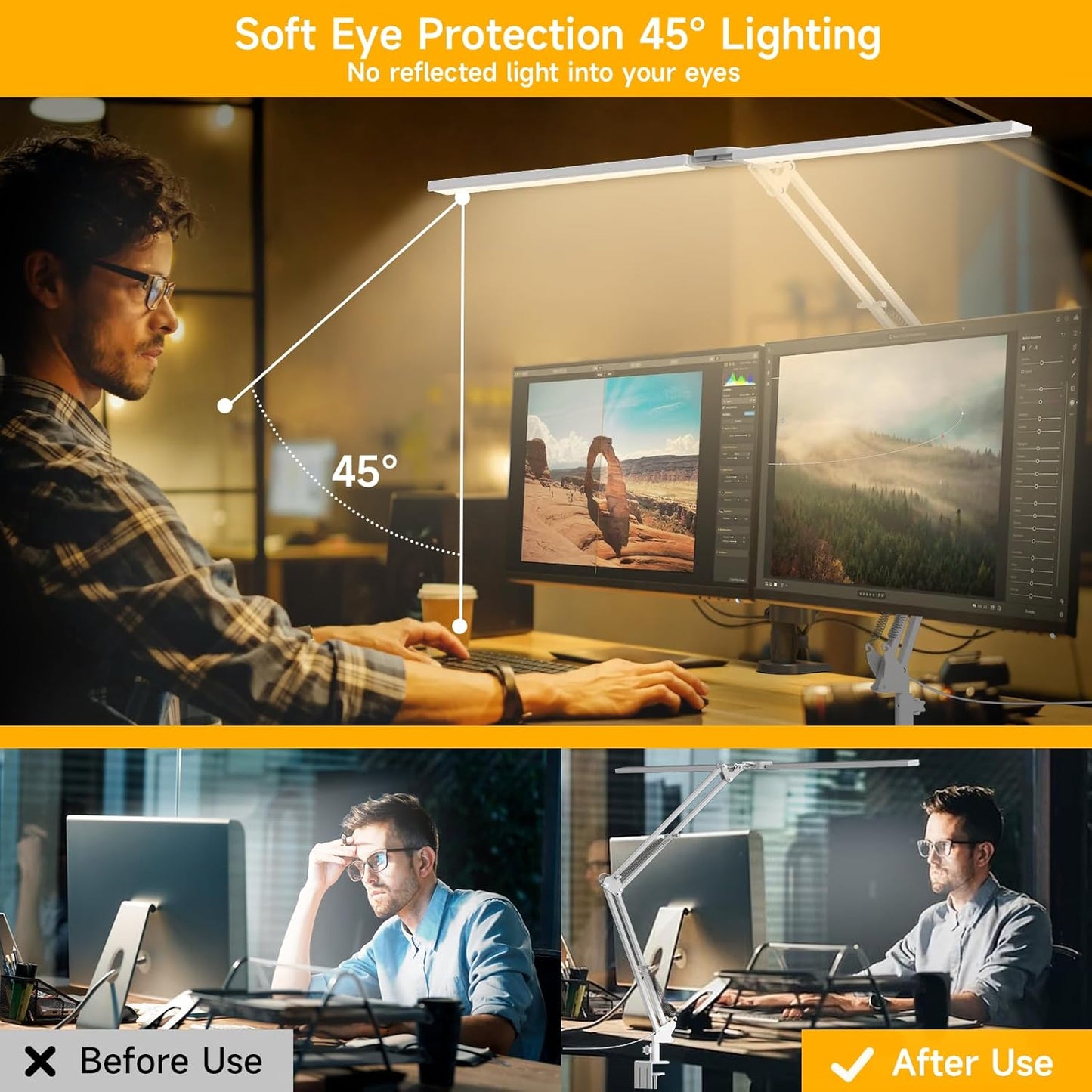 SKYLEO Led Desk Lamp for Home Office - 2400LM Ultra Bright Desk Light -Eye Caring Desk Lamp with Clamp - Adjustable Office Lamp with Remote Control- Easy Installation - 24W Black