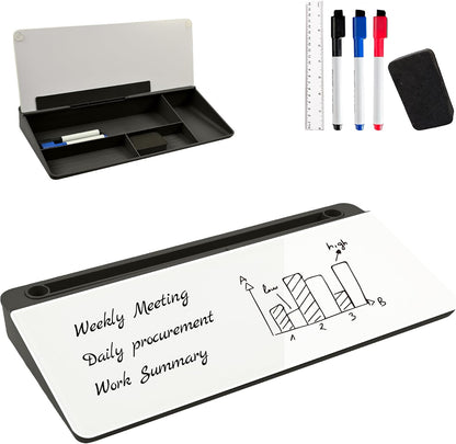 Desktop Whiteboard, Glass Dry Erase Board, Desk Board Buddy,Computer Keyboard Stand,Desk Whiteboard Organizer for Home,Office,School Supplies(White)
