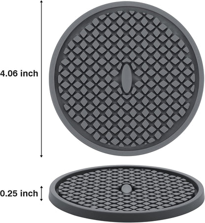2 Pack Silicone Coasters for Drinks, Round Black Coaster with Deep Tray Grooved Design Cup Mat, Washable Heat Resistant Durable Non-Slip Coasters for Coffee Table Wooden Desk Kitchen Bar