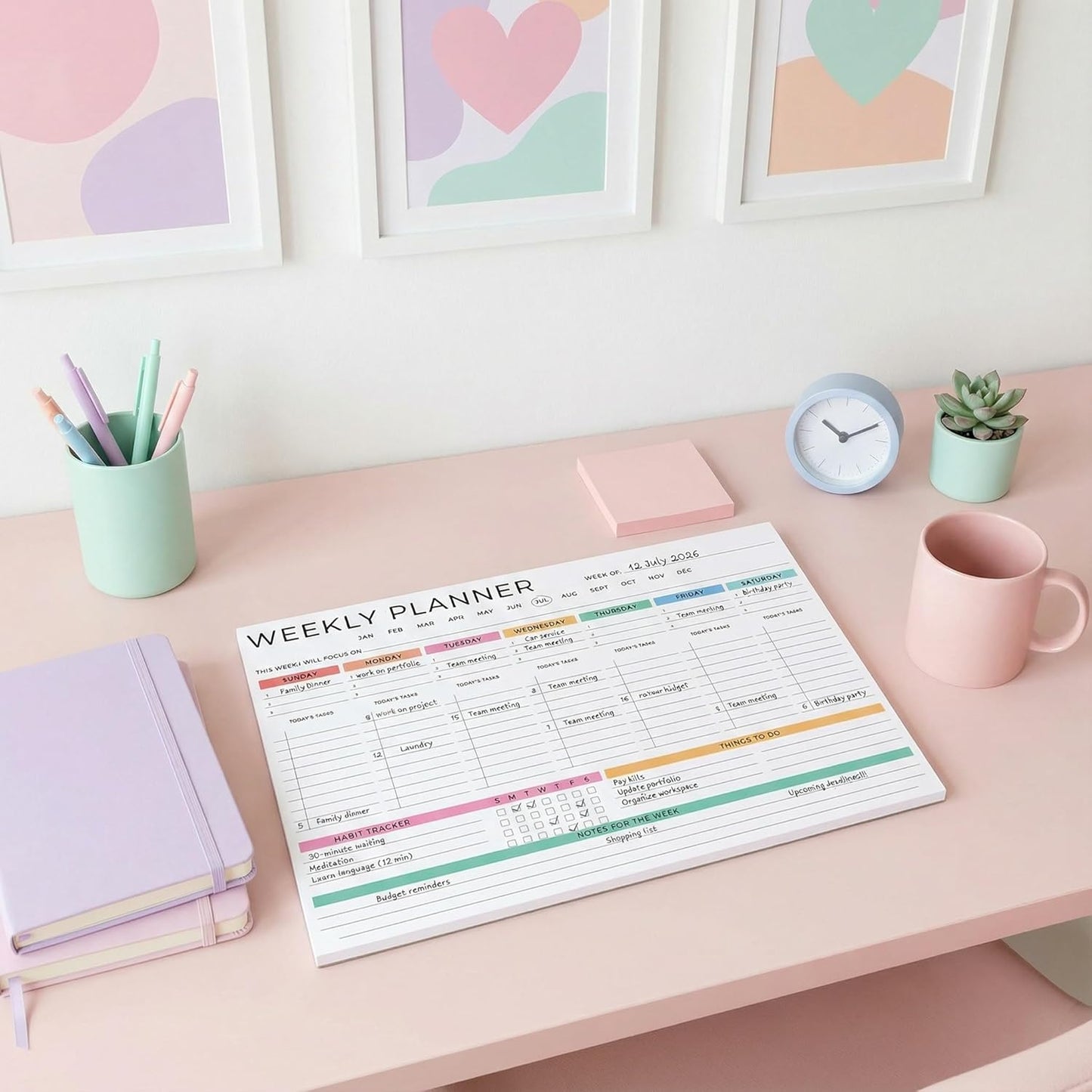 Beautiful Weekly Planner - The Perfect Undated To Do List Notepad with 52 Sheets - Aesthetic Calendar Pad & Office Desk Supplies For Women to Effectively Organize Your Work or Home Tasks