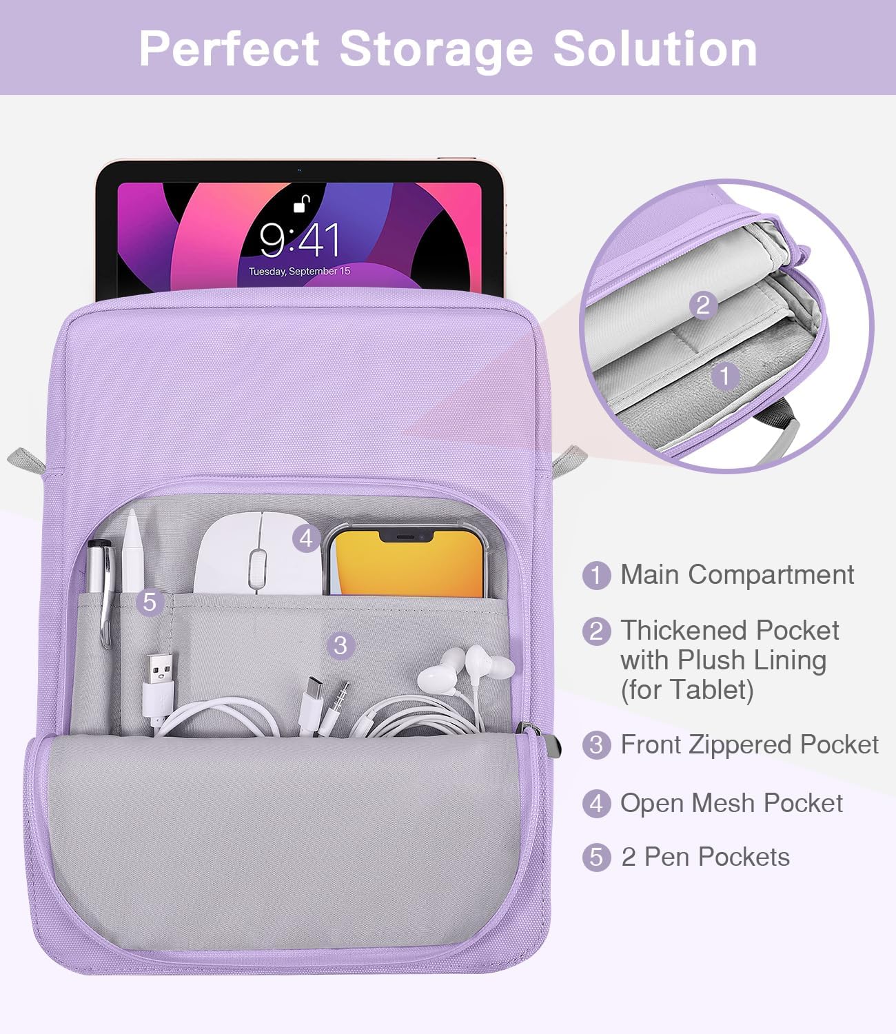 MoKo 13 Inch Tablet Sleeve Bag, Fits with 13 Inch New iPad Pro M5 & Air M4/M3, iPad Pro 12.9 M2&M1,Surface Laptop Go 12.4,Galaxy Tab S8+/S9+ 12.4,Handle Carrying Case with Shoulder Strap,Black &Gray