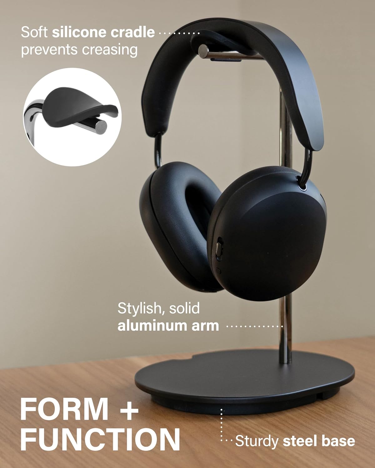 Sanus Sonos Ace Headphones Stand - Premium Stand w/Silicone Cradle Prevents Creasing & Built-in Cable Management w/Magnetic Clip for Fast Charging - Tool-Free Setup - Black Sonos Headphones Holder
