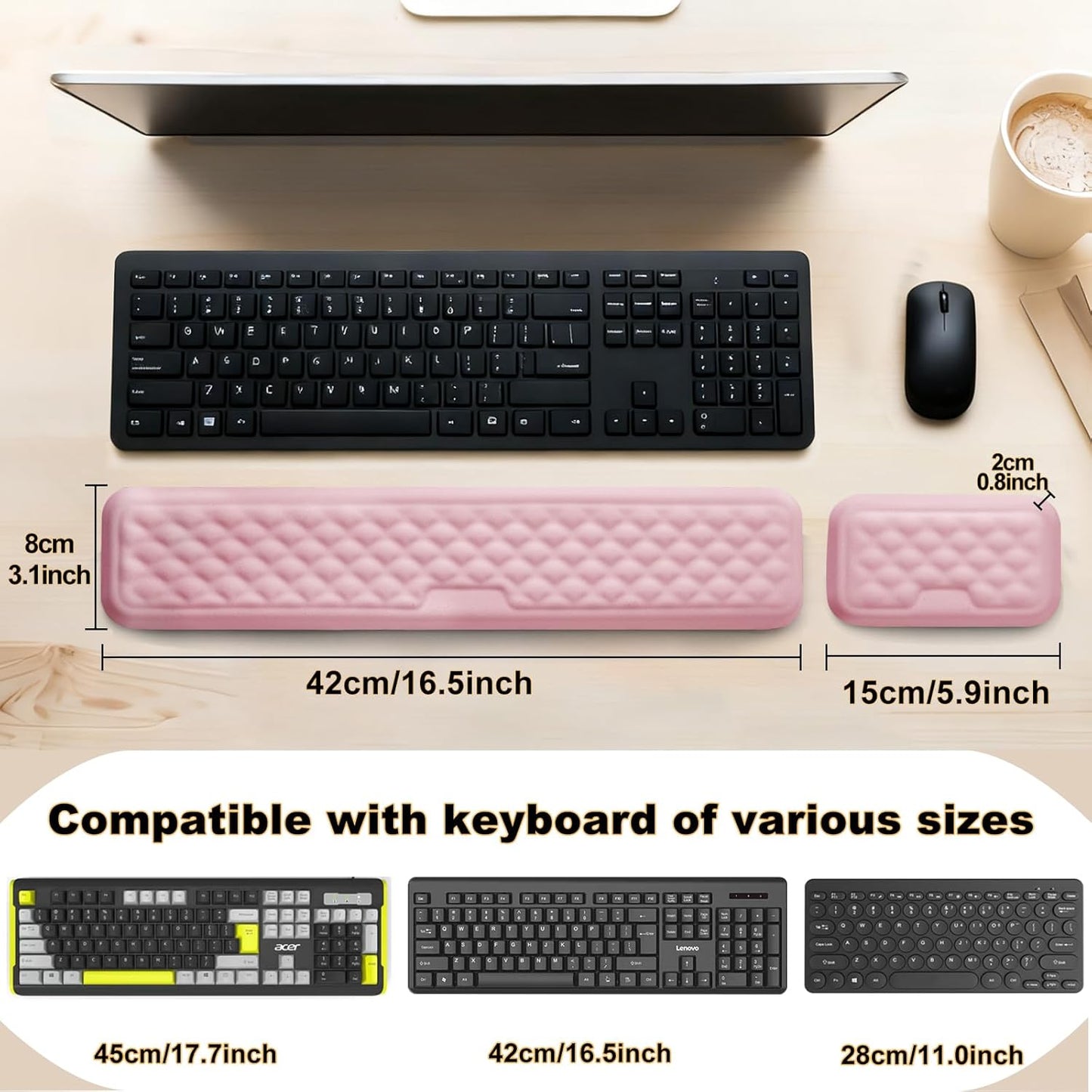 Keyboard Wrist Rest Mouse Wrist Support, Memory Foam Wrist Rest Pad for Computer Laptop, Ergonomic Wrist Cushion Support for Typing Pain Relief, Gaming Home Office, Purple