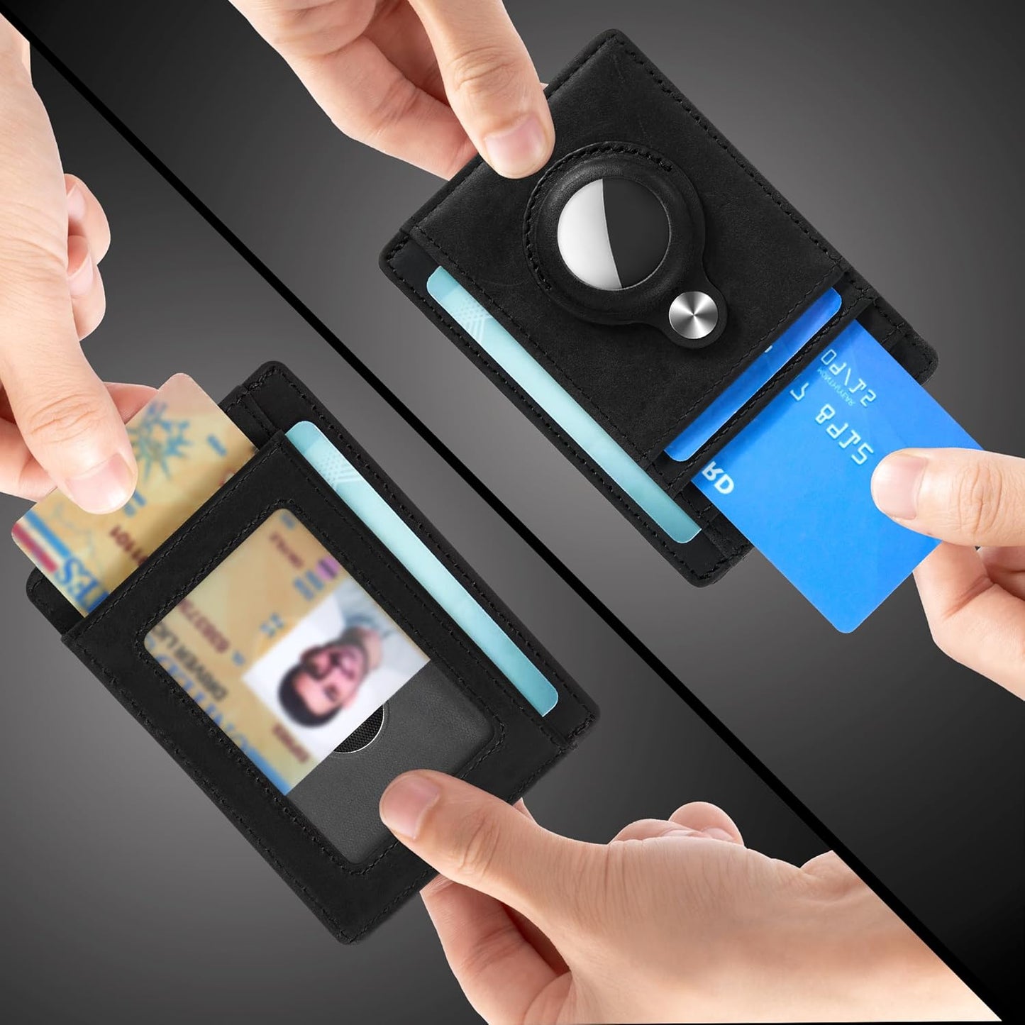 Slim Minimalist Front Pocket Air Tag Wallet, RFID Blocking Card Holder Wallet with Airtag Holder