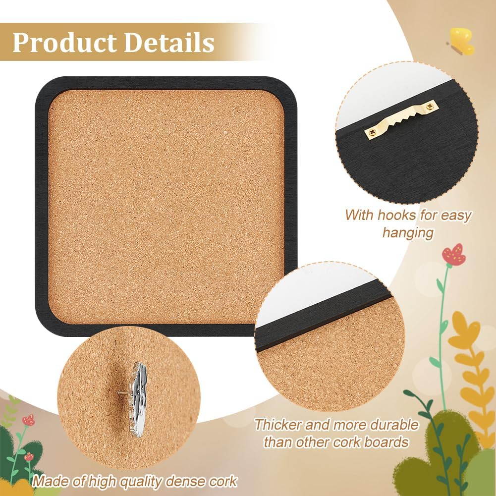BENECREAT Pin Board Square Cork Board, 0.8inch Thick Bulletin Display Board Wall Mounted Cork Board for Brooch Pin Storage, Office Home Festival Wedding Decor, 7.8x7.8inch