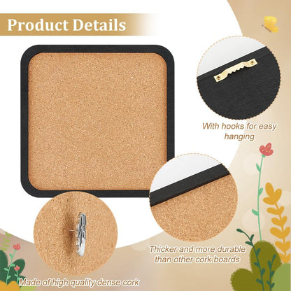 BENECREAT Pin Board Square Cork Board, 0.8inch Thick Bulletin Display Board Wall Mounted Cork Board for Brooch Pin Storage, Office Home Festival Wedding Decor, 7.8x7.8inch
