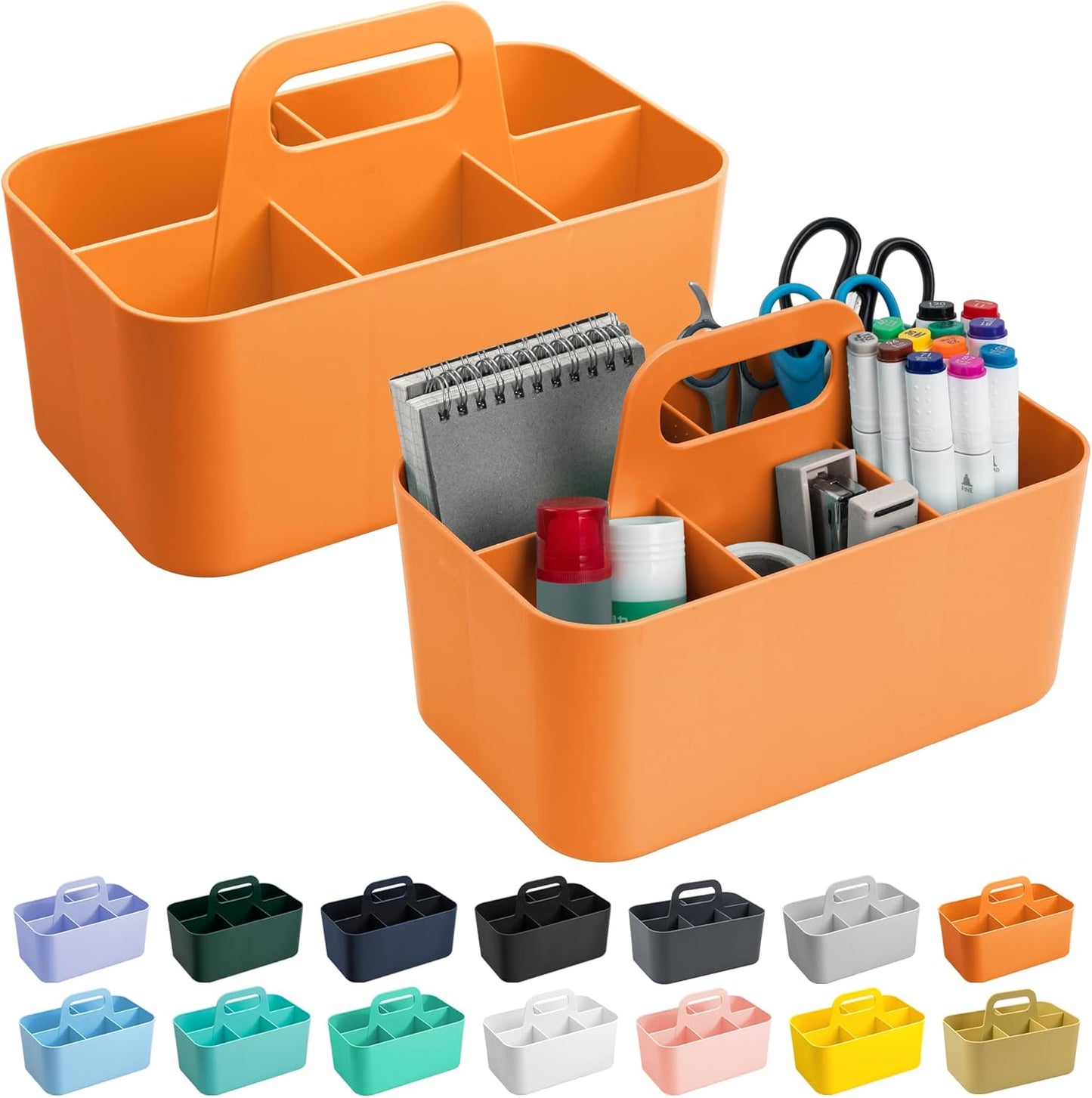 Tiawudi 2 Pack Caddy Organizer with Handle, Portable Plastic Caddy, Storage Organization for Cleaning, Bath, Makeup, Art, Craft, Stationery, Classroom and Office, Tote Organizer