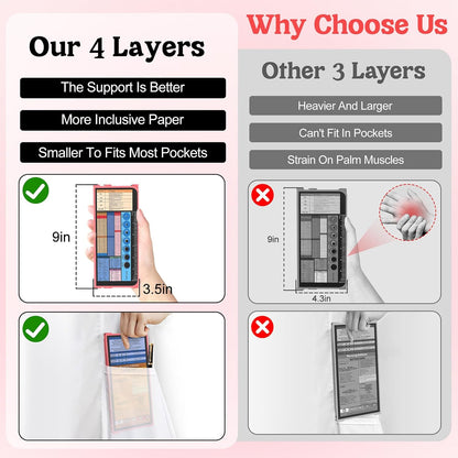 Nursing Clipboard Foldable-4 Layers Aluminum Nurse Foldable Clipboard Nursing Medical Edition Cheat Sheets, Pocket Size Pen Clip for Nurses Students School and Doctors-Pink