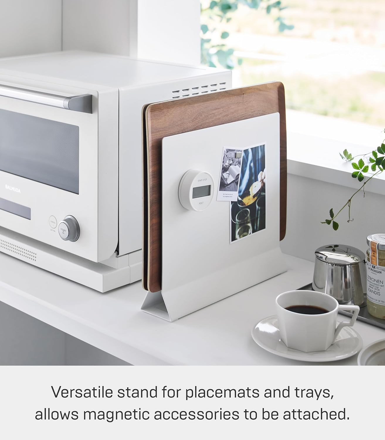 Yamazaki 1999 Placemat Stand, White, Approx. W11.8 x D2.6 x H10.4 inches (30 x 6.5 x 26.5 cm), Tower Placemat Storage, Tray Storage, Round Compatible
