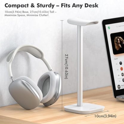 Headphone Stand, Desktop Headset Holder Heavy Base Desk Earphone Stand Aluminum Gaming Headset Hanger Rack Compatible with AirPods Max, AirPods Pro, Sony, Beats, Bose, Razer (White)