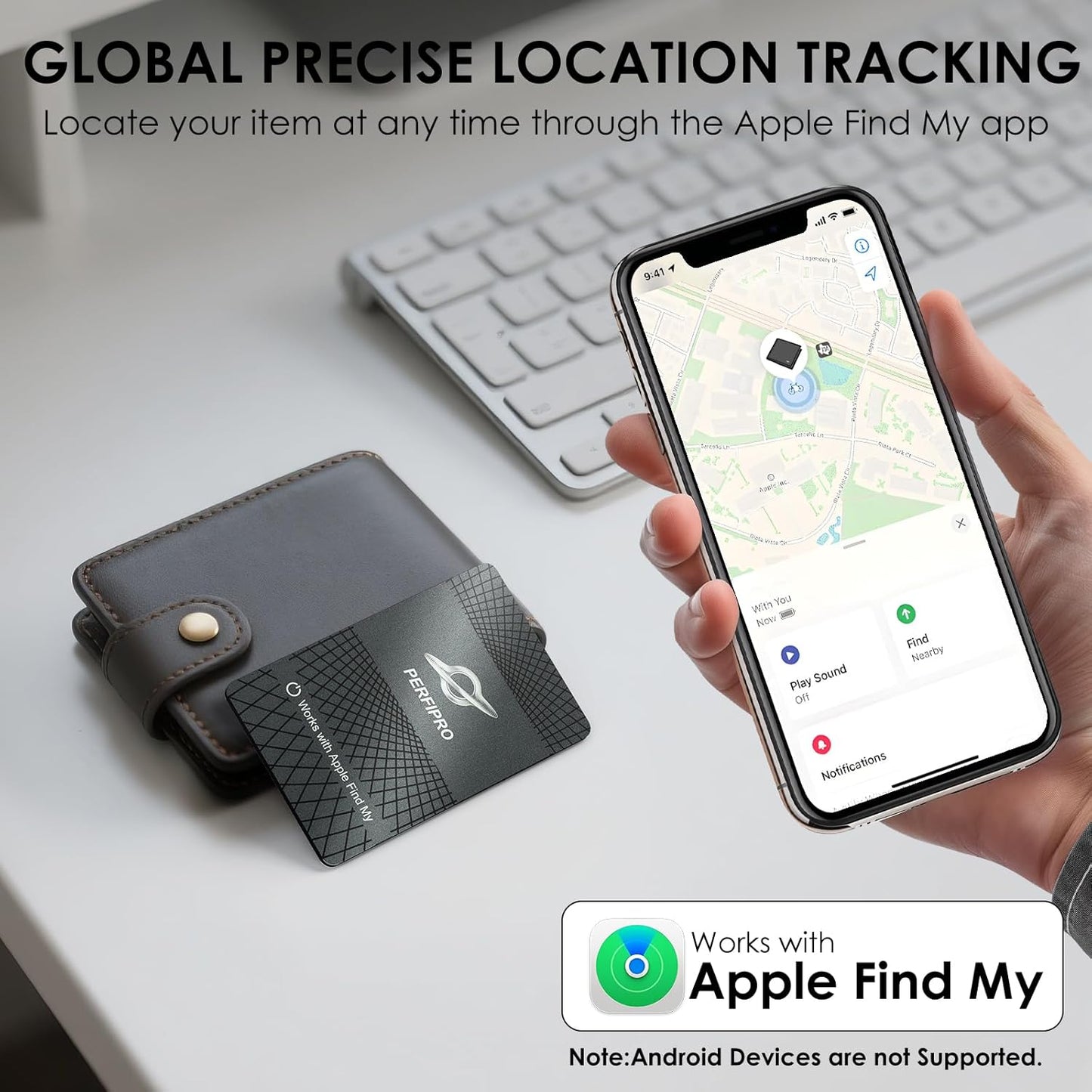 Wallet Tracker Card (Both iOS and Android) | No Monthly Fee | Waterproof | Wireless Charging | Anti-Lost, Thin Bluetooth Smart Card Finder for Wallet, Luggage, Backpack