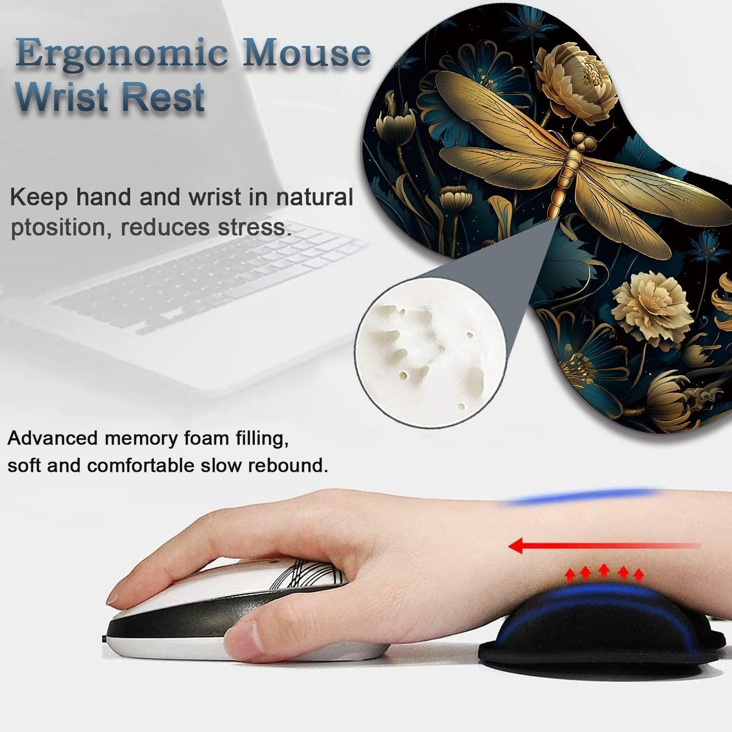 Mouse Wrist Rest and Keyboard Wrist Rest Pad Set, Non-Slip Rubber Base Smooth Surface Ergonomic Gaming Mouse Pad for Easy Typing and Pain Relief, Antique Blue Wood Grain Dog Paw + Coaster