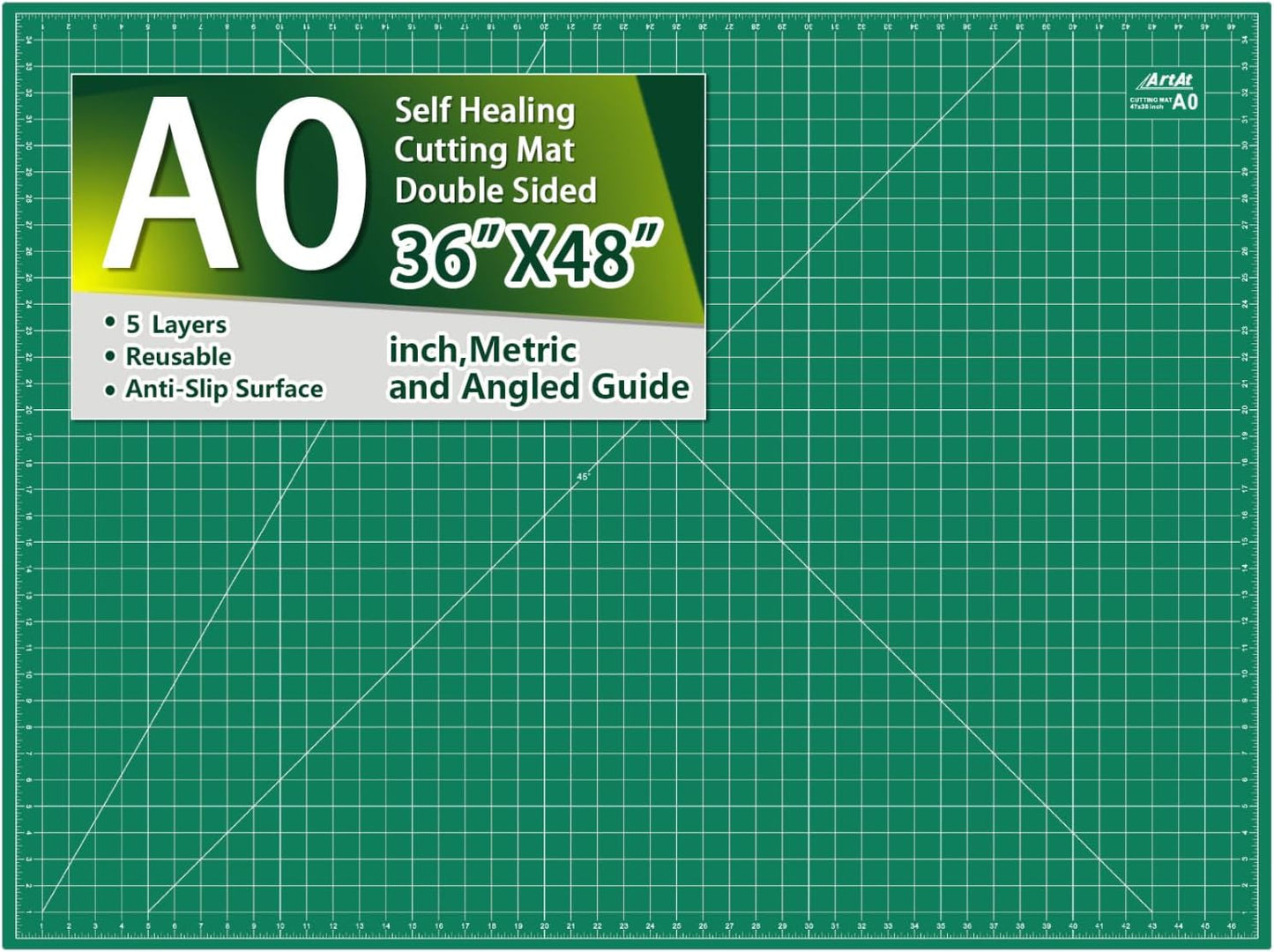 ArtAt Self Healing Cutting Mat: 24 x 36 inch Green Large 5-Ply Double-Sided Durable Non-Slip PVC Cutting Mat for Sewing Quilting Scrapbooking Art & Crafts projects…