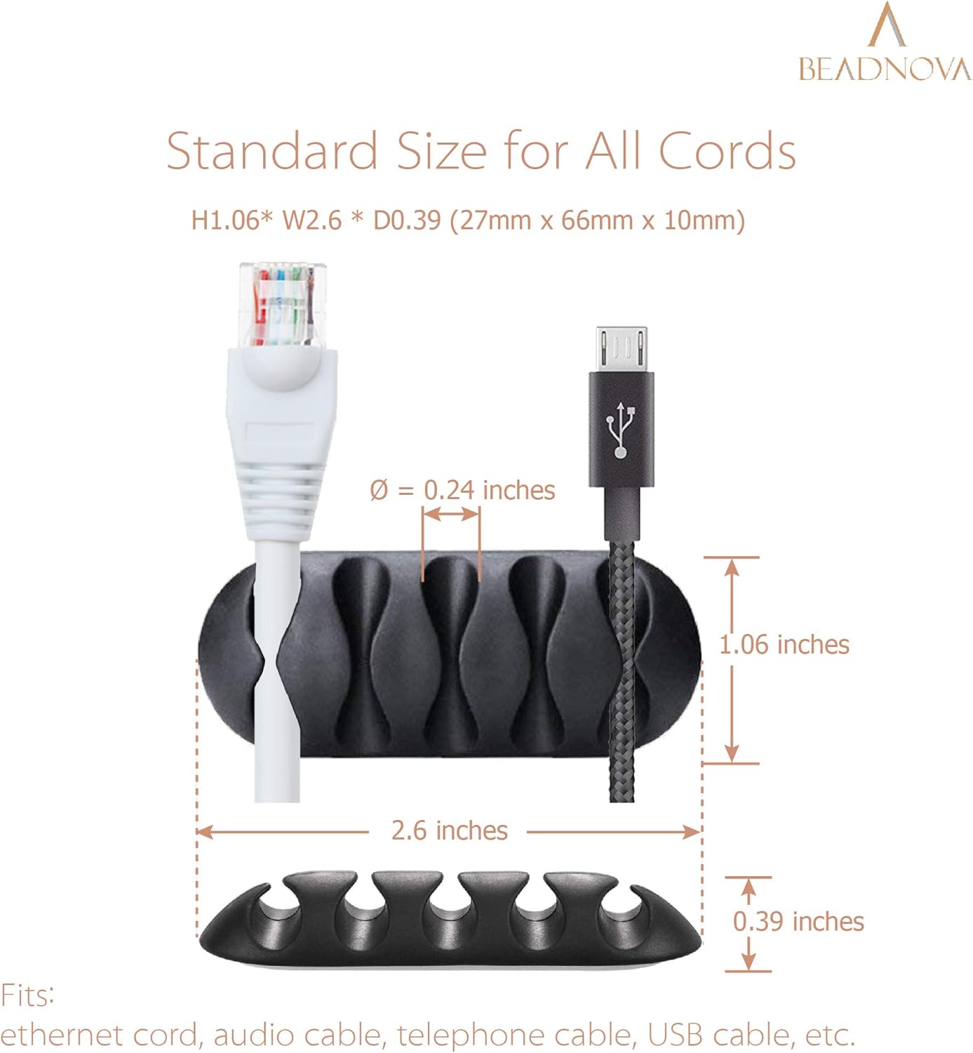 BEADNOVA Cord Organizer Cable Organizer Cable Clips Cord Holder for Desk Management Wire Holder Clips for Computer Desk (Black, 4 pcs)