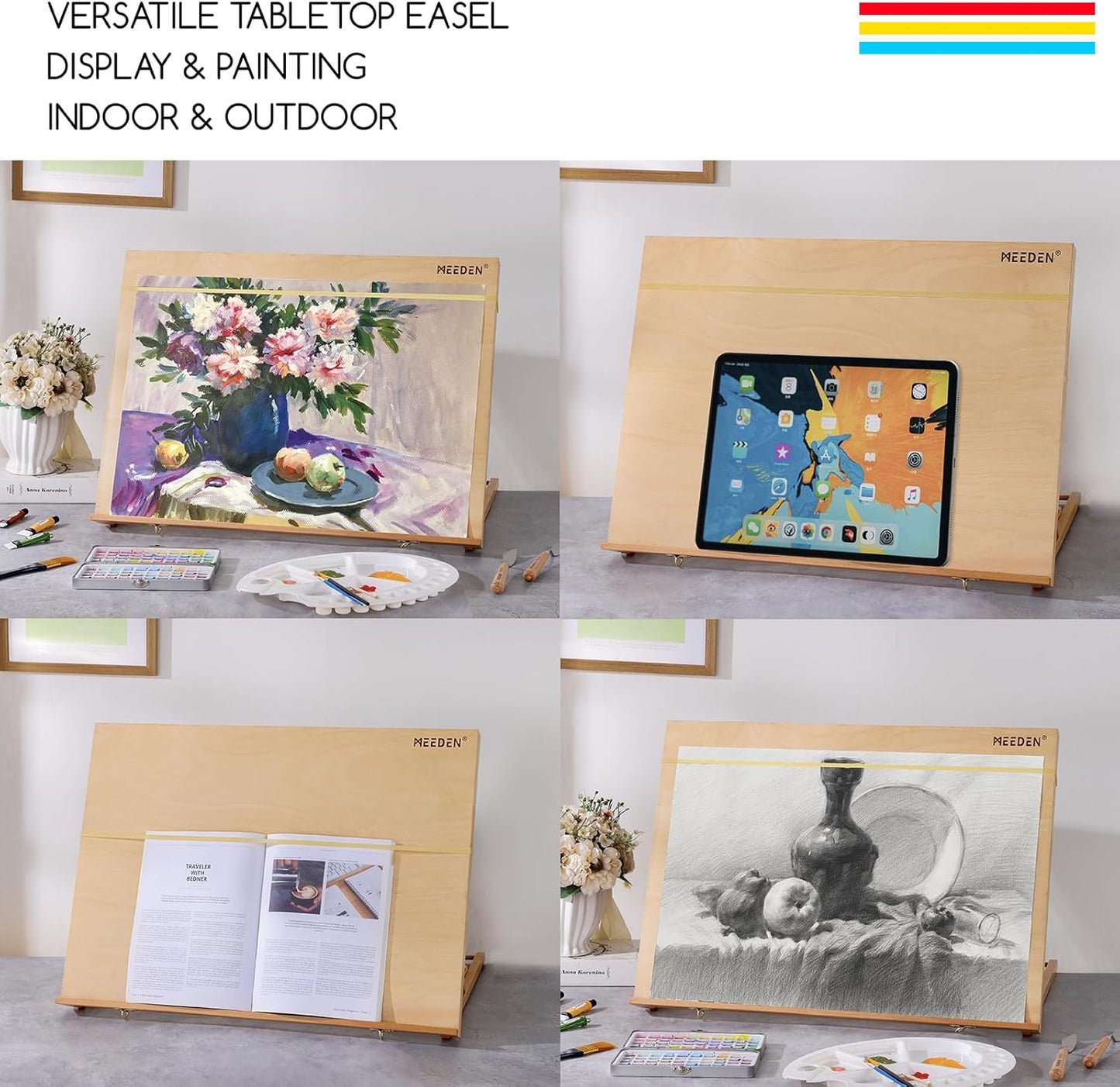 MEEDEN Extra Large(20"x 30") Wooden Tabletop Easel for Painting, 5-Position Adjustable Drawing & Sketching Board, Portable Beechwood Desktop Art Easel Stand for Adults, Artists, Beginners & Student