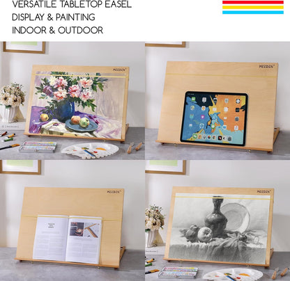 MEEDEN Extra Large(20"x 30") Wooden Tabletop Easel for Painting, 5-Position Adjustable Drawing & Sketching Board, Portable Beechwood Desktop Art Easel Stand for Adults, Artists, Beginners & Student