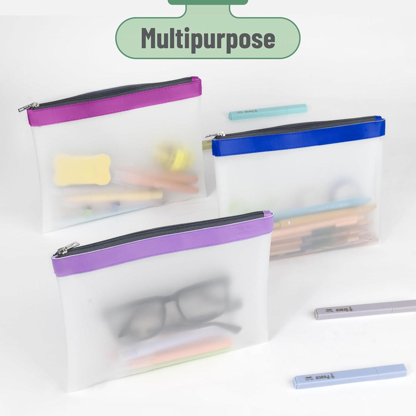 Mr. Pen- Clear Pencil Pouch, 8.50"x4.25", 3 Pack, Durable TPU Material, Medium Water-Resistant Pencil Bags with Smooth Zipper, Multipurpose Clear Pouch for Stationery, School, Office, Travel Supplies