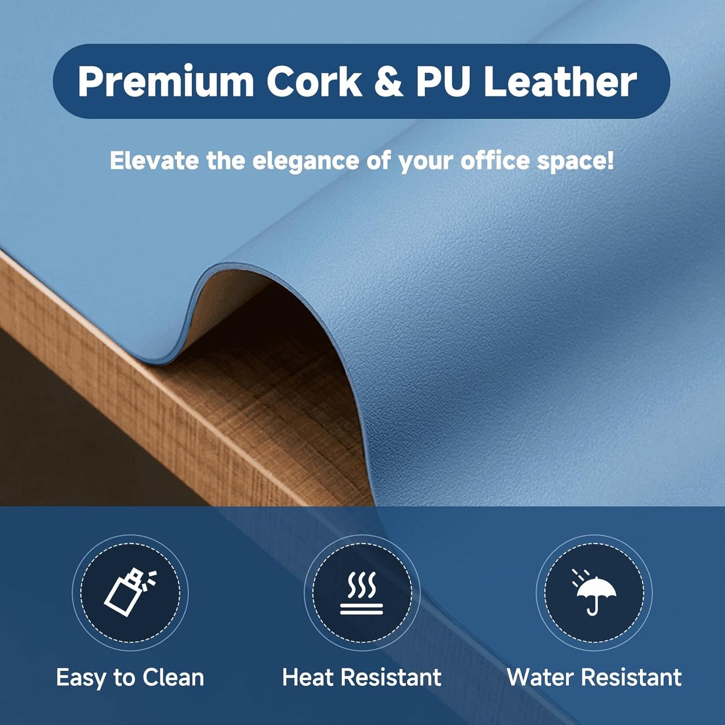 Double-Sided Desk Pad - 35.4" x 17.7" Leather Desk Mat, Eco-Friendly Cork Desk Protector, Waterproof Large Mouse Pad, Durable Desk Blotter for Office (Green)