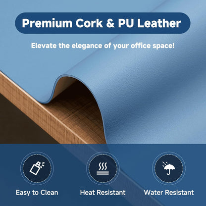 Double-Sided Desk Pad - 35.4" x 17.7" Leather Desk Mat, Eco-Friendly Cork Desk Protector, Waterproof Large Mouse Pad, Durable Desk Blotter for Office (Green)