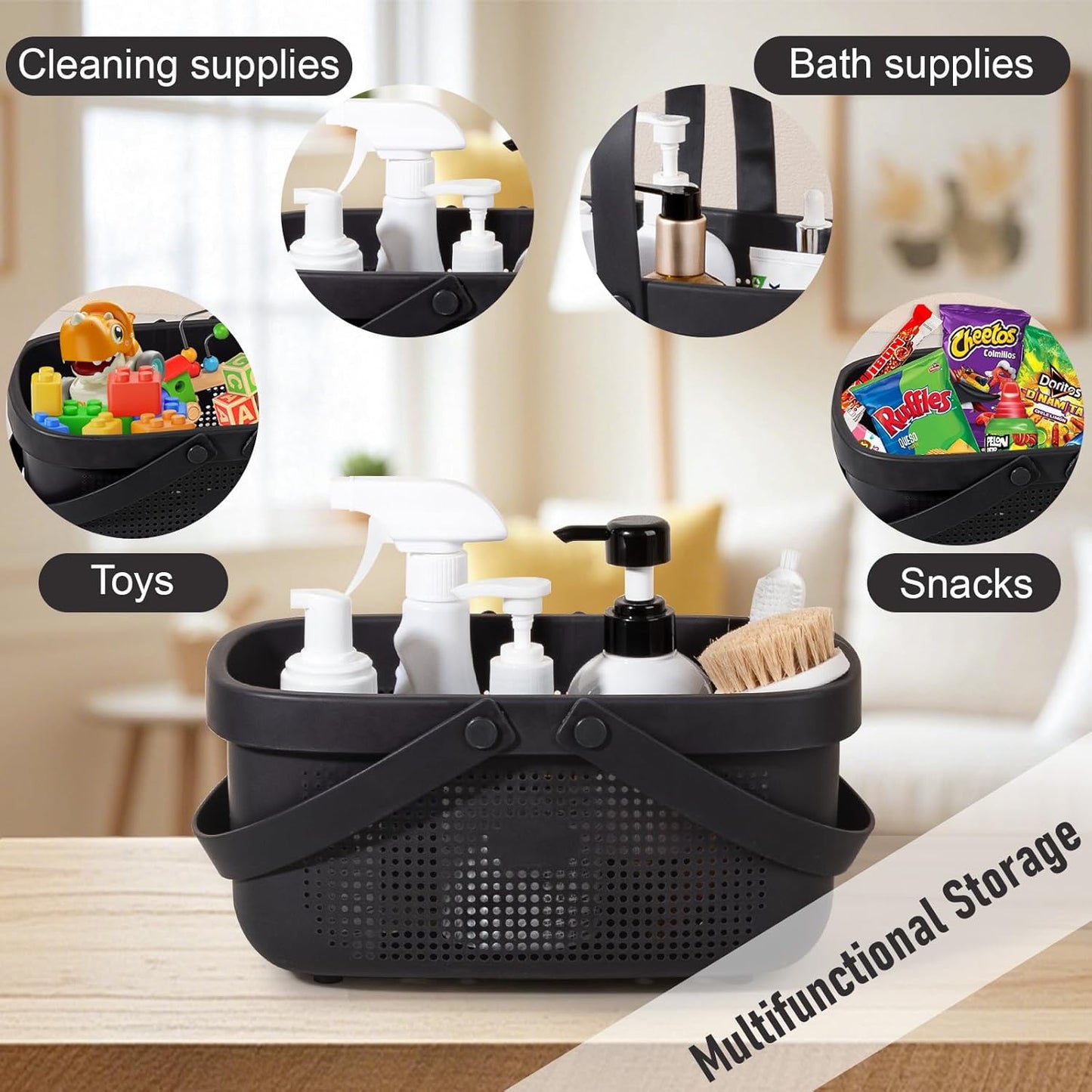 JiatuA Plastic Storage Basket with Handle Portable Shower Caddy Tote Organizer Basket Bin for Bathroom Kitchen Dorm Room Bedroom, Green