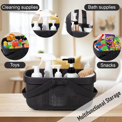 JiatuA Plastic Storage Basket with Handle Portable Shower Caddy Tote Organizer Basket Bin for Bathroom Kitchen Dorm Room Bedroom, Green