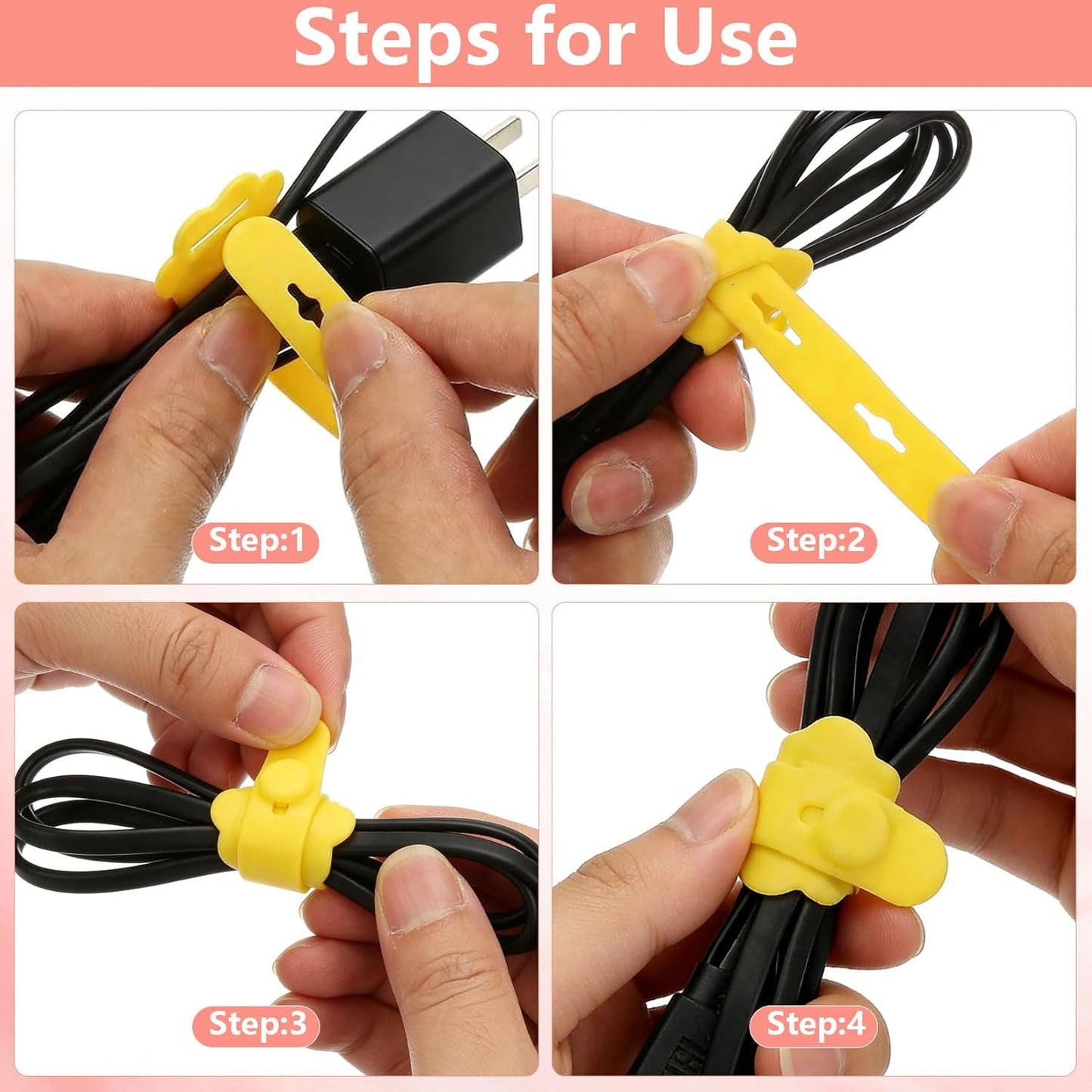 25 Pcs Silicone Cable Ties, Reusable Cable Straps Wire Organizer, Cable Management Cord Organizer for Fastening Earphone Phone Charger Home Office Desk Kitchen Appliances Cable Cords Wires