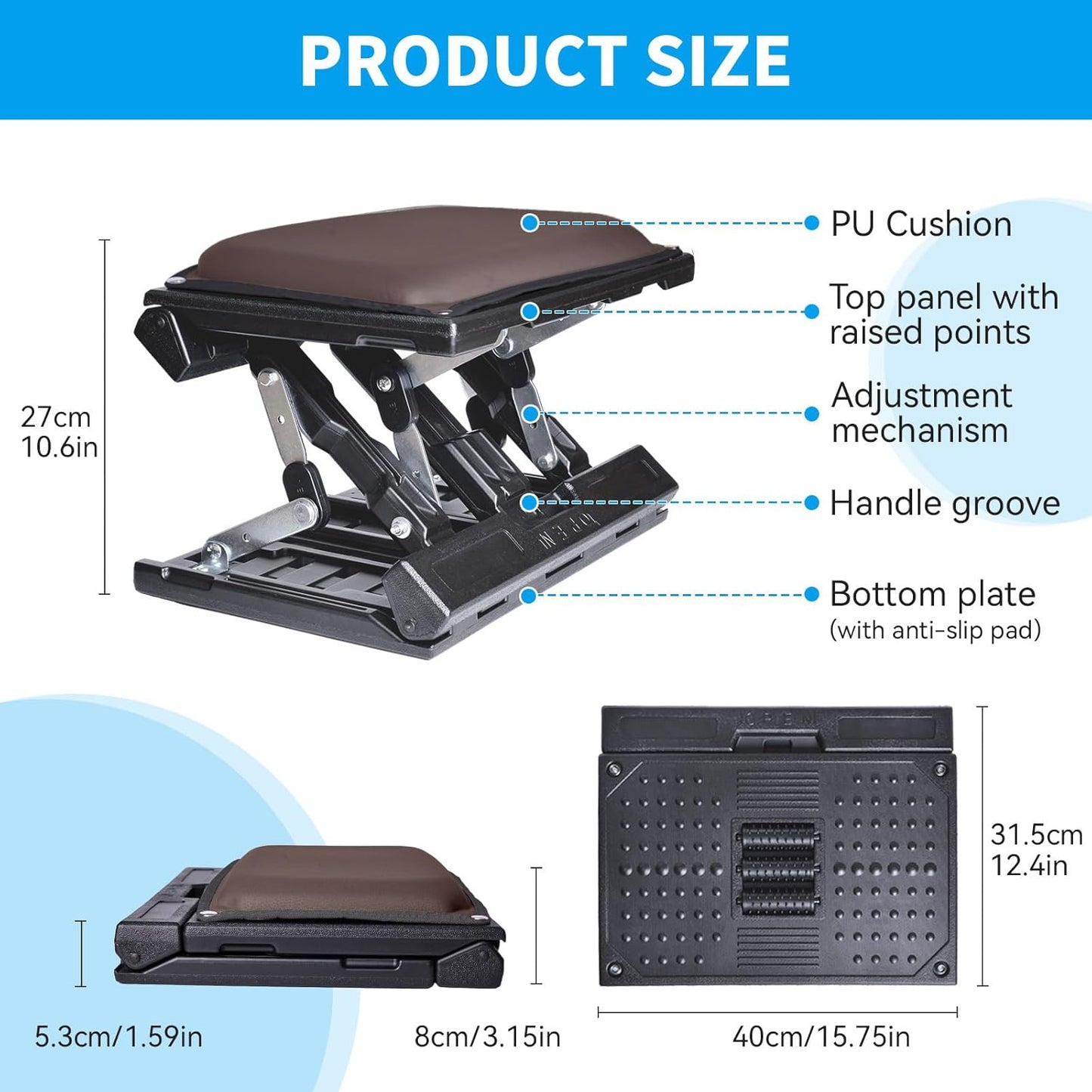Scalebeard Foot Rest for Under Desk at Work,Height Adjustable Infinite Angle Ergonomic Foldable Footrest for Office, Gaming,Computer, Removable Pad Desk Foot Stool with Massage Beads,for All Seasons
