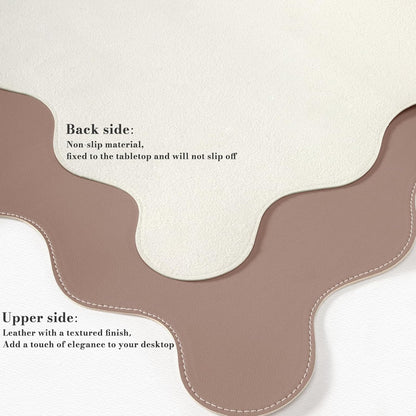 iCasso Pink Leather Desk Mat,Extra Large Scalloped Mouse Pad for Desktop,Waterproof PU Nail Table Mat,Cute Keyboard Mats for Women Girl,Non-Slip Desk Cover Mat for Office Home Dorm