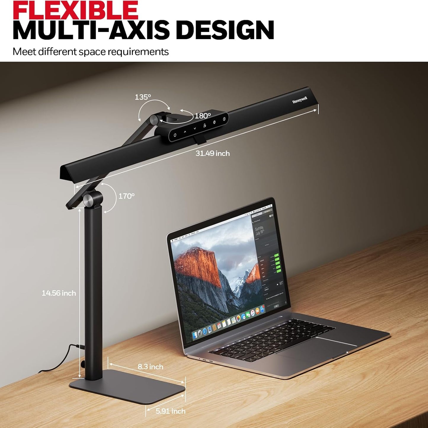 Honeywell LED Desk Lamp with Clamp - HJ1 Sunturalux Eye-Caring Clip on Lights for Home Office, 1200LM Clamp Lamp 4 Color Modes Stepless Dimming Task Desk Light for Working Black