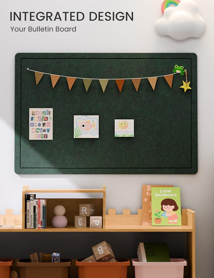 Fluxynara Bulletin Board, 23.6" x 17.5" Cork Board Alternative with 12 Safe Removable Adhesive Tabs, Foldable Felt Pin Board for Home Office, Classroom, Bedroom,Entryway for Walls—Sage