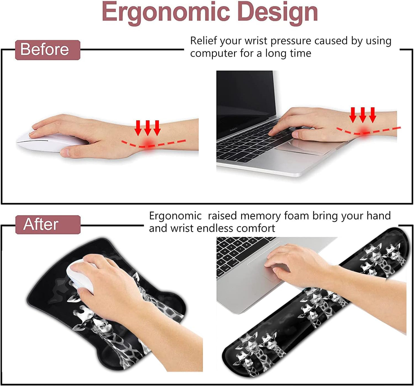 Mouse Pad with Wrist Support, Ergonomic Gel Mouse Pad Beautiful Flowers,Non-Slip Durable, Memory Foam Keyboard Wrist Rest, Suitable for Office Typing Games, Pink Hyacinths on Wood Panel