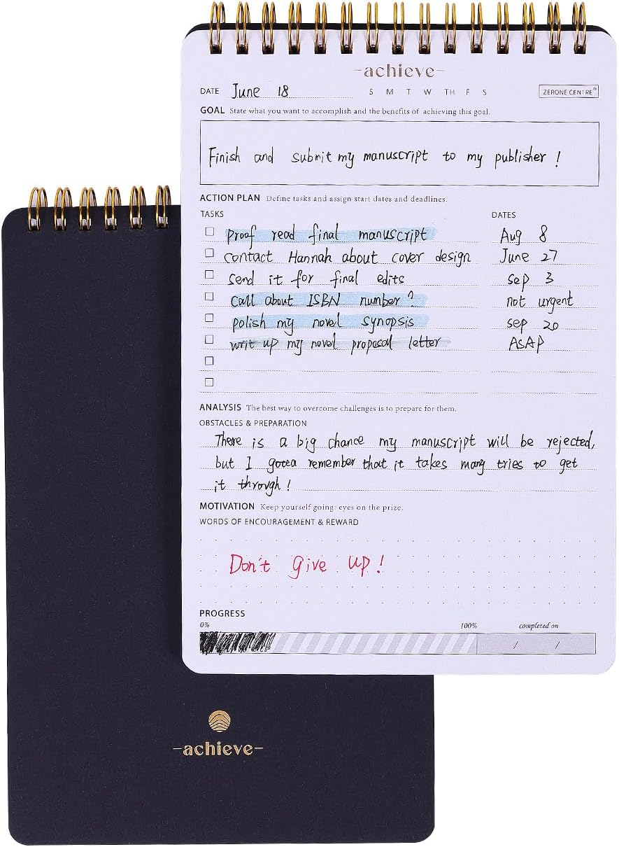 ZERONE CENTRE Productivity Weekly Planner - 54 Sheets Dashboard Spiral Deskpad Has 6 Focus Areas to List Tasks for Goals, Projects, Clients, Academic, or Shopping-Organize Your Daily Work Efficiently