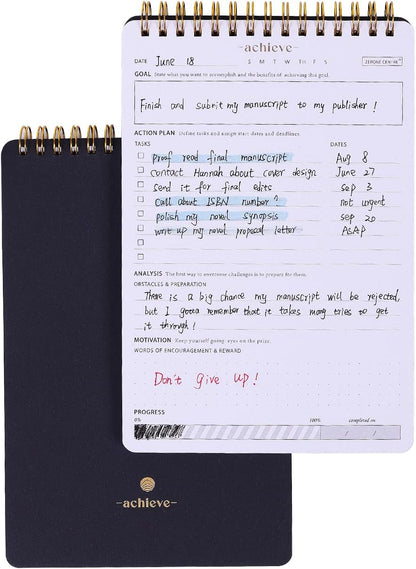 ZERONE CENTRE Productivity Weekly Planner - 54 Sheets Dashboard Spiral Deskpad Has 6 Focus Areas to List Tasks for Goals, Projects, Clients, Academic, or Shopping-Organize Your Daily Work Efficiently