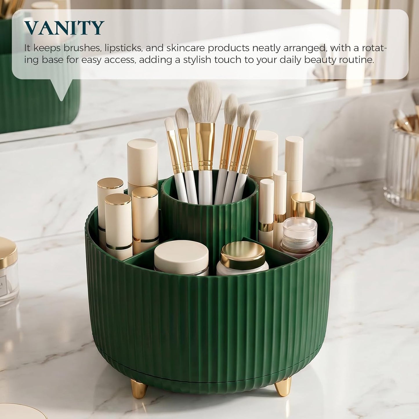 KONVINIT Pencil Pen Holder for Desk, 5 Slots 360 - Degree Rotating Desktop Organizer, Cute Desk Organizers and Accessories for School, Home, Office and Art Supply, Black