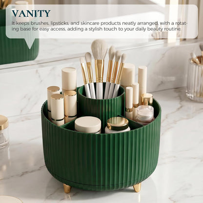 KONVINIT Pencil Pen Holder for Desk, 5 Slots 360 - Degree Rotating Desktop Organizer, Cute Desk Organizers and Accessories for School, Home, Office and Art Supply, Black