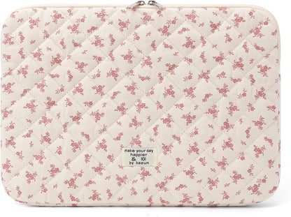 Puffy Laptop Sleeve 13 Inch Cute Quilted Laptop Protective Case Padded Floral Computer Sleeve for MacBook (A-Blue, 13 Inch)