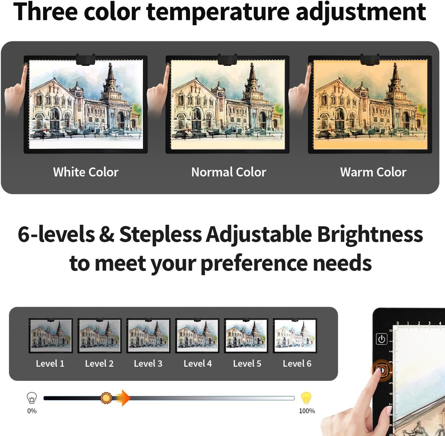 Rechargeable A4 Light Box with Padded Case,led Light pad with Built-in Stand & Clip,6 Levels of Brightness lightbox for tracing,Diamond Painting.Light Table for Artists,Drawing,Sketching,Animation