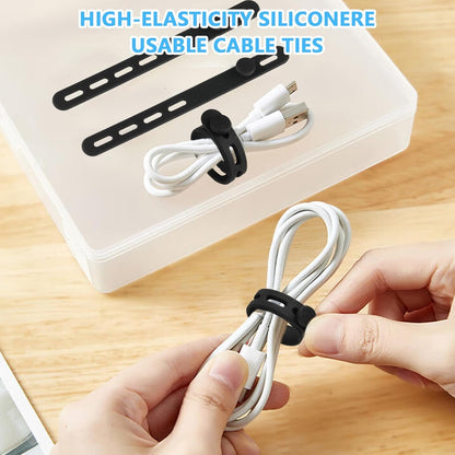 25 Pcs Silicone Cable Ties, Reusable Cable Straps Wire Organizer, Cable Management Cord Organizer for Fastening Earphone Phone Charger Home Office Desk Kitchen Appliances Cable Cords Wires