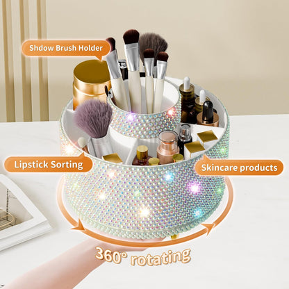 fanado 360° Rotate Makeup Brush Holder Organizer, Makeup Organizers Countertop, Makeup organization and Skincare Storage for Vanity, Desktop, Bathroom (White)