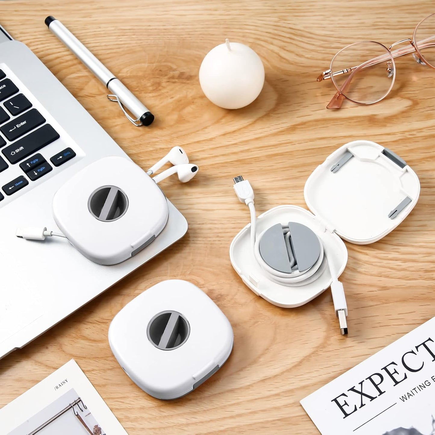 6 Pieces Retractable Cable Management Charging Organizer Phone Cord Holder Small Winder Case for Headset Cord Mouse Wire Charger Cable(White)