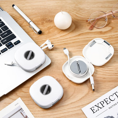 6 Pieces Retractable Cable Management Charging Organizer Phone Cord Holder Small Winder Case for Headset Cord Mouse Wire Charger Cable(White)