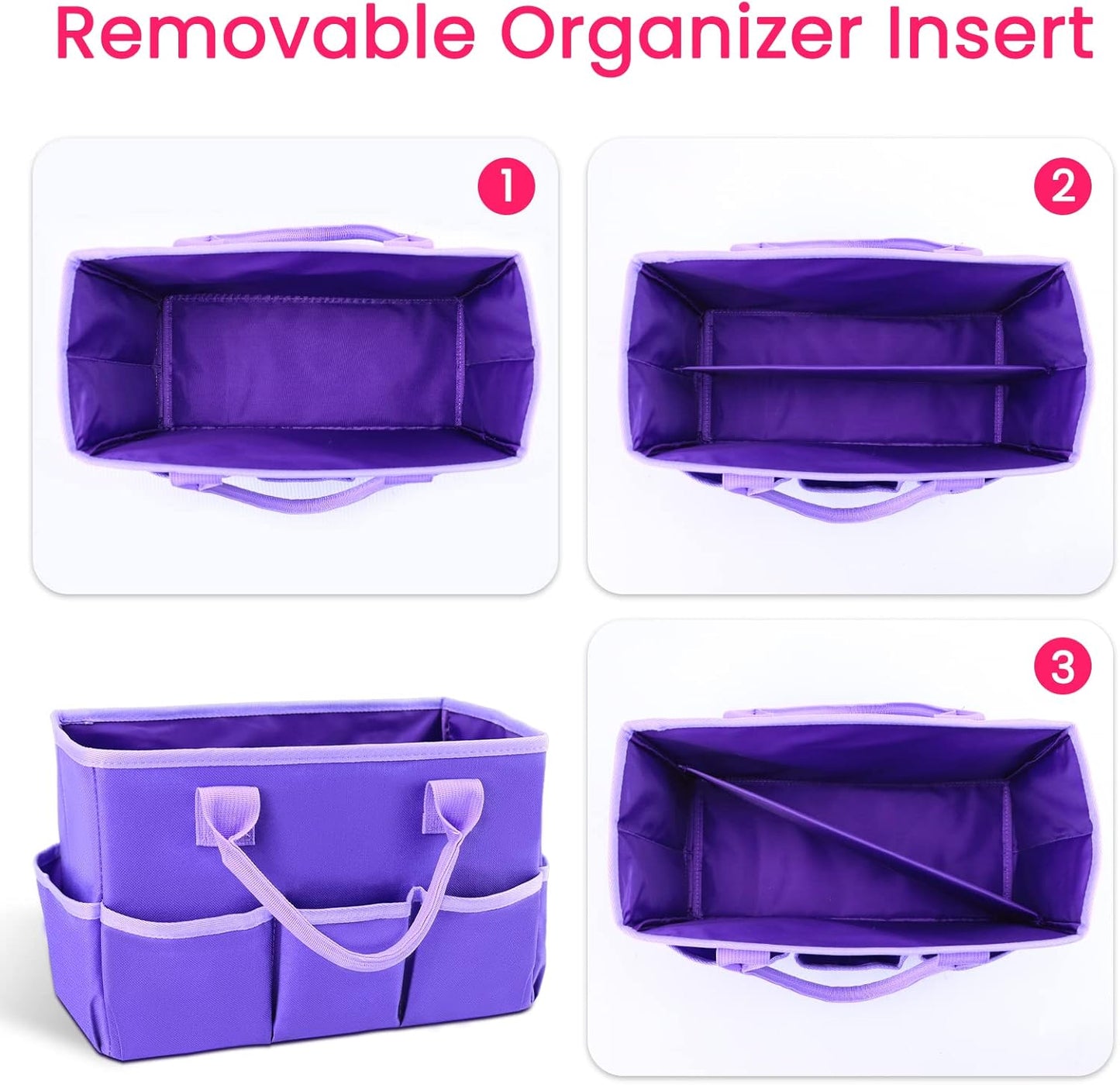 Desktop Tote and Stock Organizer, Teacher Helper Tote Bag Organization for Arts, Books, Stationery, Office Desk Organizer, Make-up Storage Tote with Handles for Travel, Black-Gray