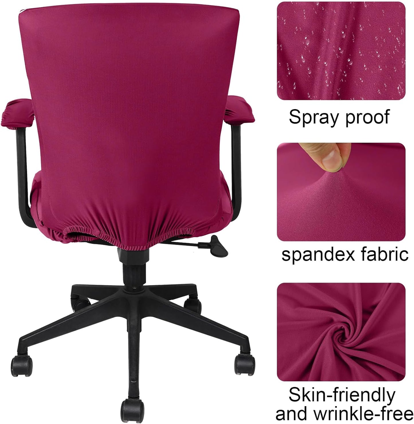 Tallew 4 Pcs Office Chair Covers Set Computer Universal Protective Stretchable Chair Seat Covers Desk Armrest Cover Pads Office Cushion Backrest for Rotating(Regular,Black)