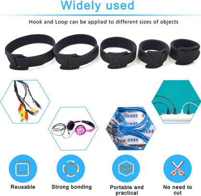 40pcs Reusable Cable Ties - 4 Sizes (6/8/10/12 Inch) - Hook and Loop Cinch Straps for Wire Management - Heavy Duty Cord Organizer & Wire Ties for Electronics, PC, Home & Office