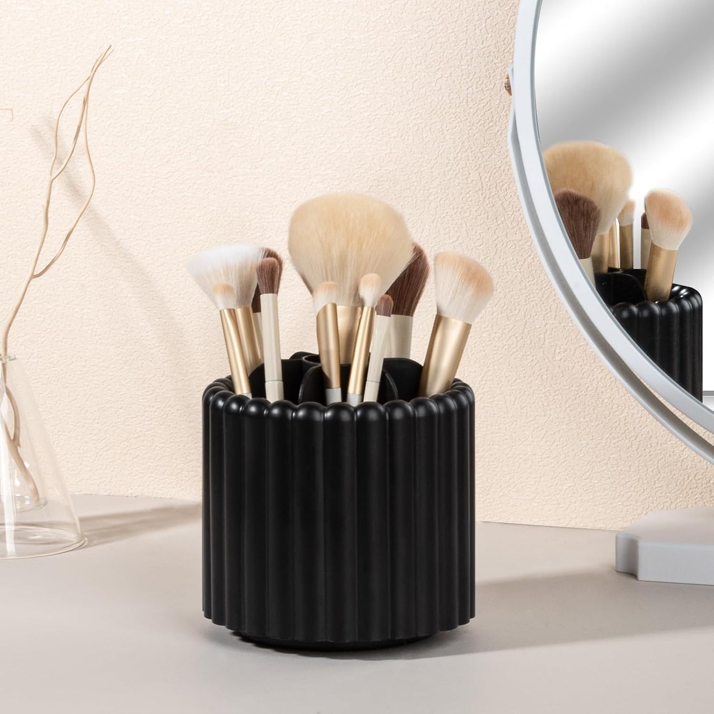Anyoifax 360 Rotating Makeup Brush Holder 7 Slots Make Up Brush Organizer Removable Spinning Cosmetic Brushes Storage Pen Holder for Vanity, Dresser, Desk, White