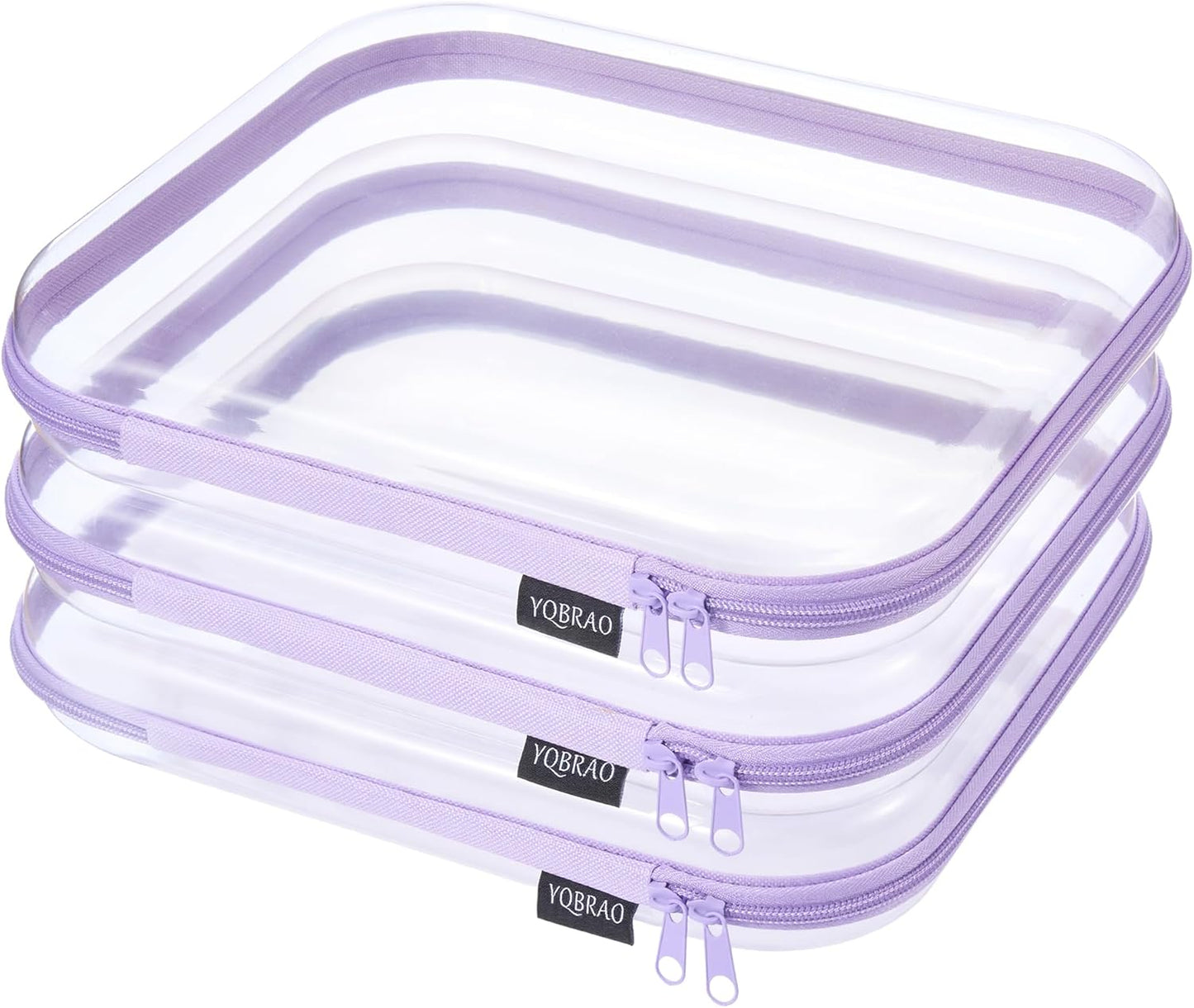 YQBRAO 6 Pack Clear Hard Shell Zipper Case, 1.2mm Heavy Duty Crush-Proof Diaper Bag Organizer Pouches, TSA Approved Travel Makeup Bag for Toiletries & Electronics, (2L, 2M, 2S) Multi-Size Storage Set
